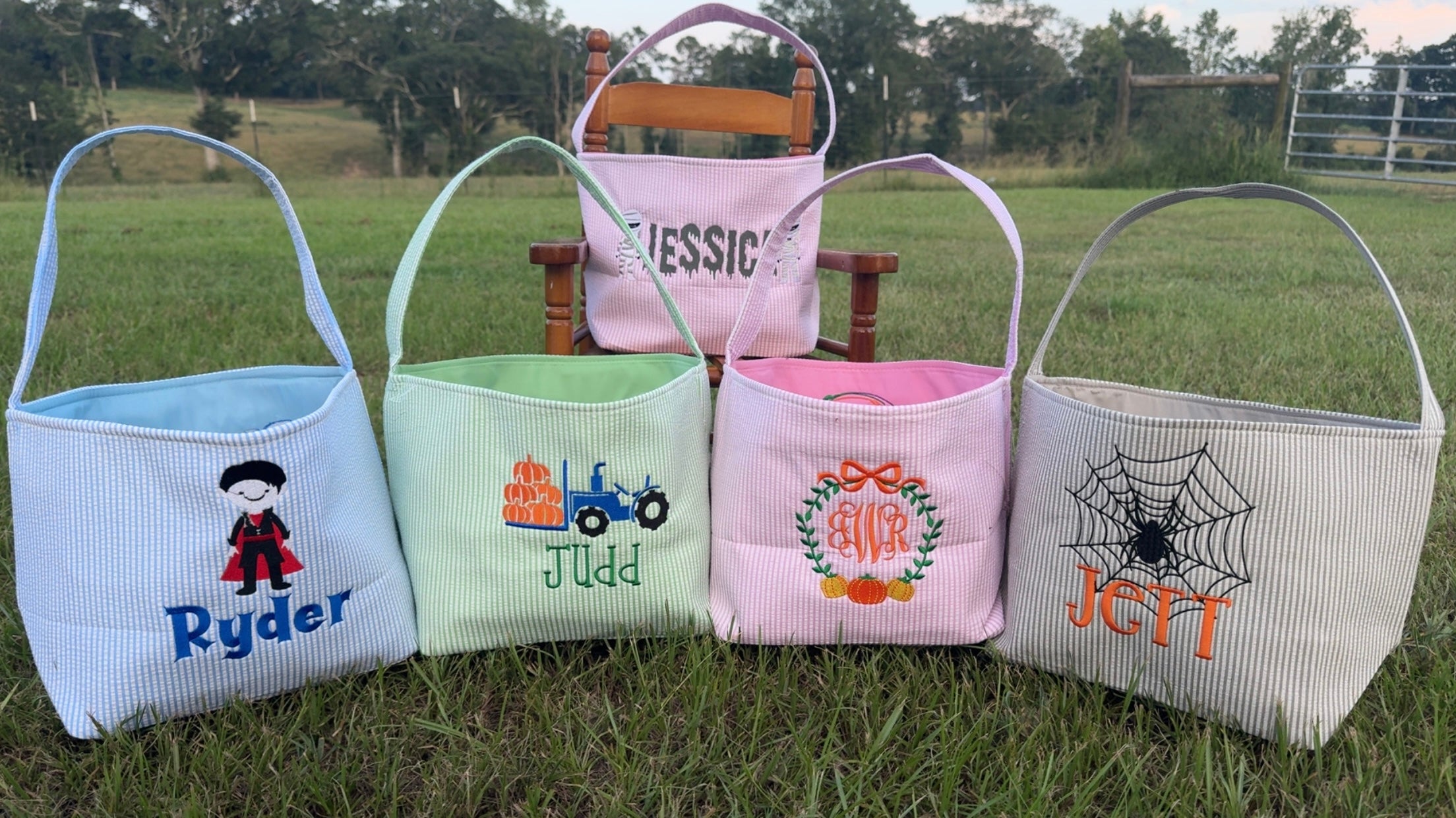 Embroidered Halloween baskets